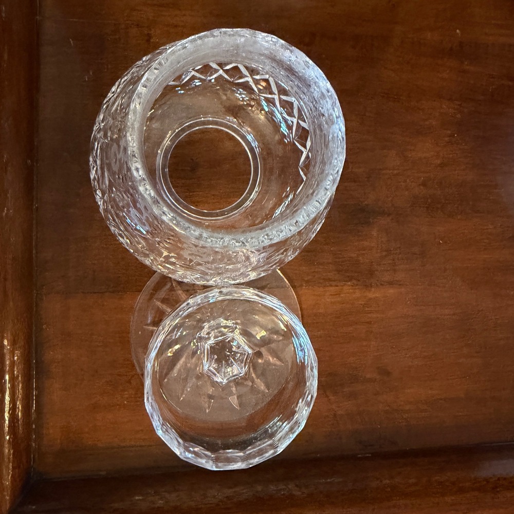Vintage Crystal Hurricane Candle Holder Etched Floral Diamond 2 Piece Clear 7.5" - Picture 12 of 16
